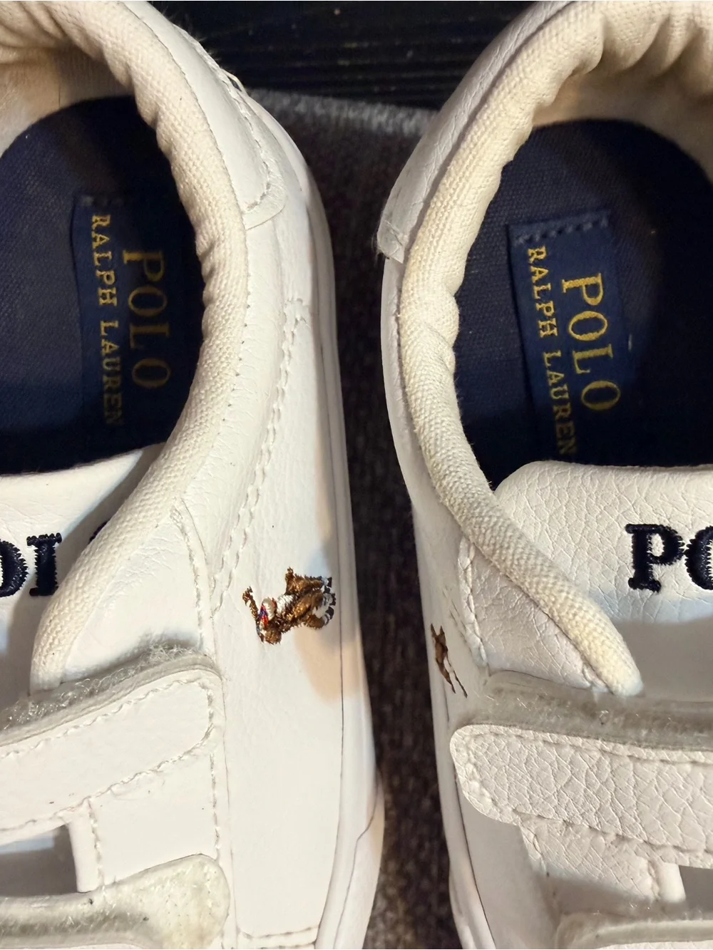 Ralph Lauren White Leather Kids Velcro Polo Sneakers